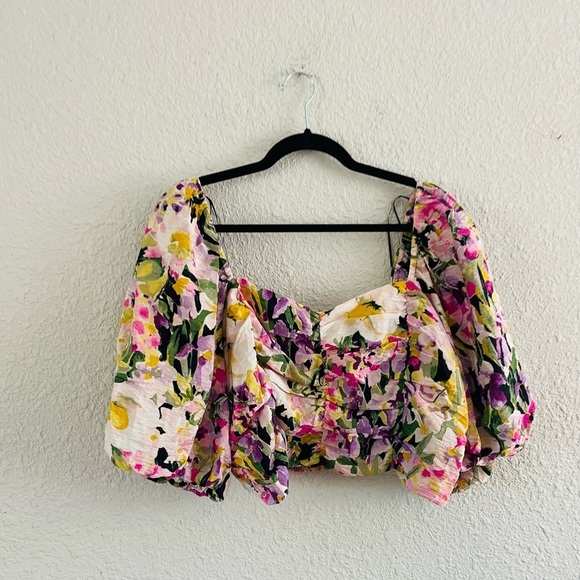 H&M Floral Puff Sleeve Crop Top - Picture 7 of 9